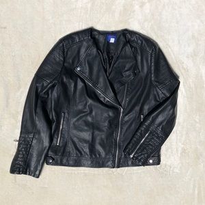 Black Faux Leather Moto Jacket Lined size XL